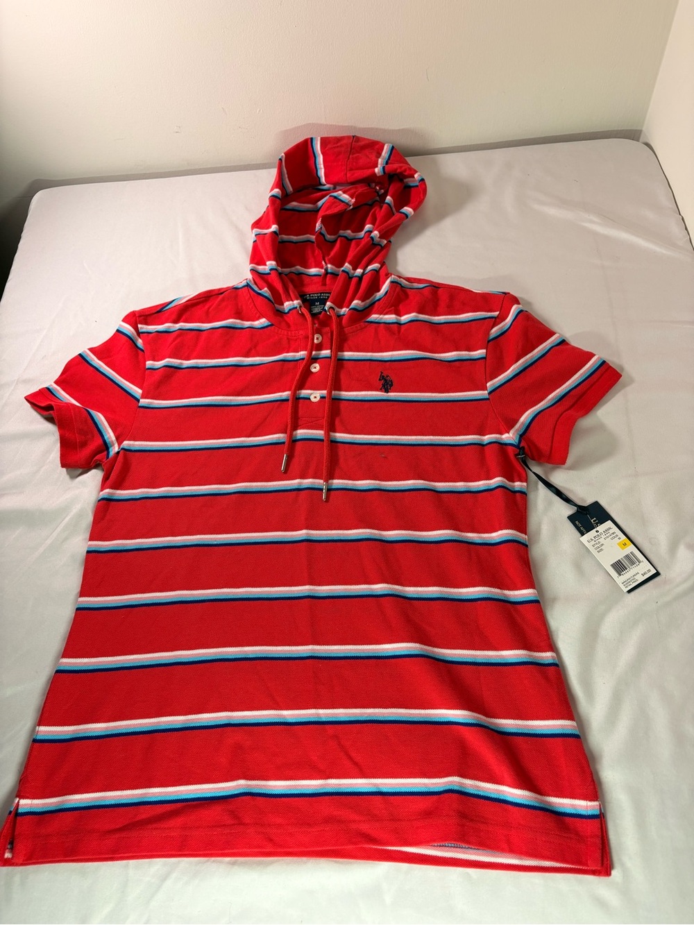 U.S. Polo Assn. Red Hooded Striped Polo Shirt